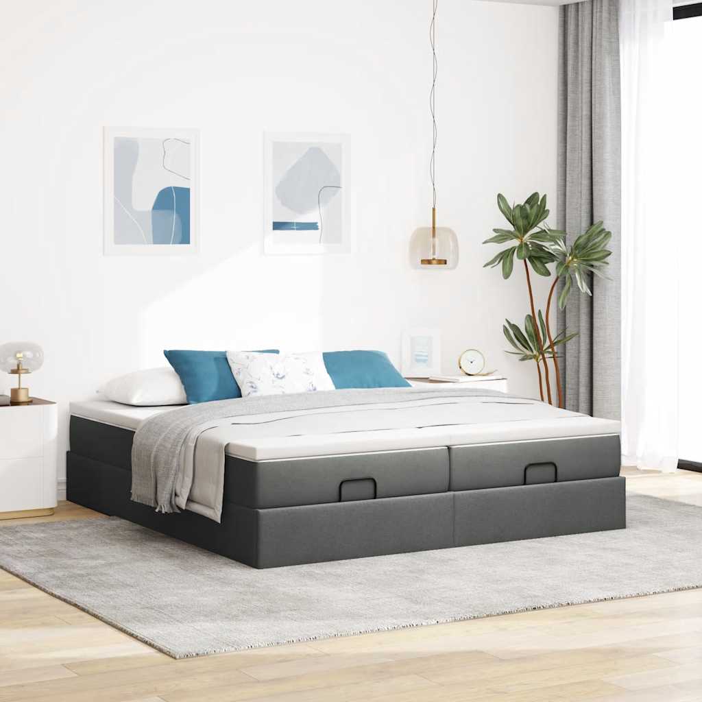 Ottoman-Bett mit Matratzen Dunkelgrau 160x200 cm Stoff