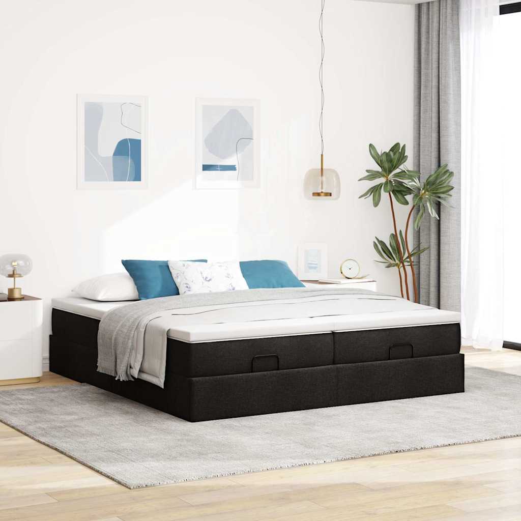 Ottoman bed with mattresses black 180x200 cm fabric