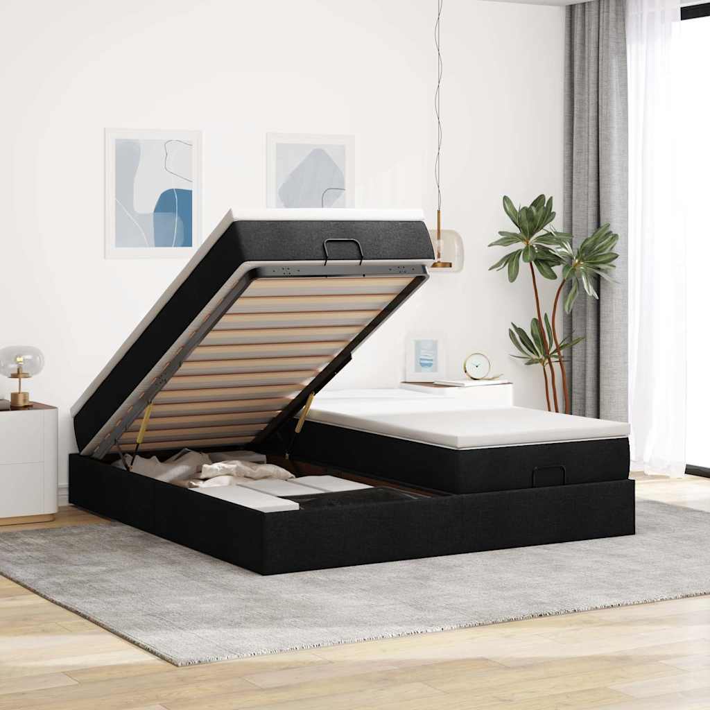 Ottoman-Bett mit Matratzen Schwarz 180x200 cm Stoff