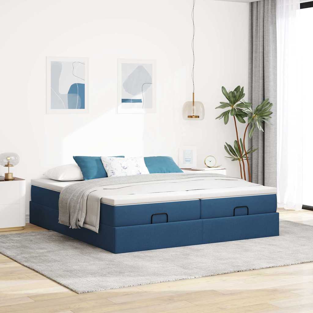 Ottoman-Bett mit Matratzen Blau 180x200 cm Stoff