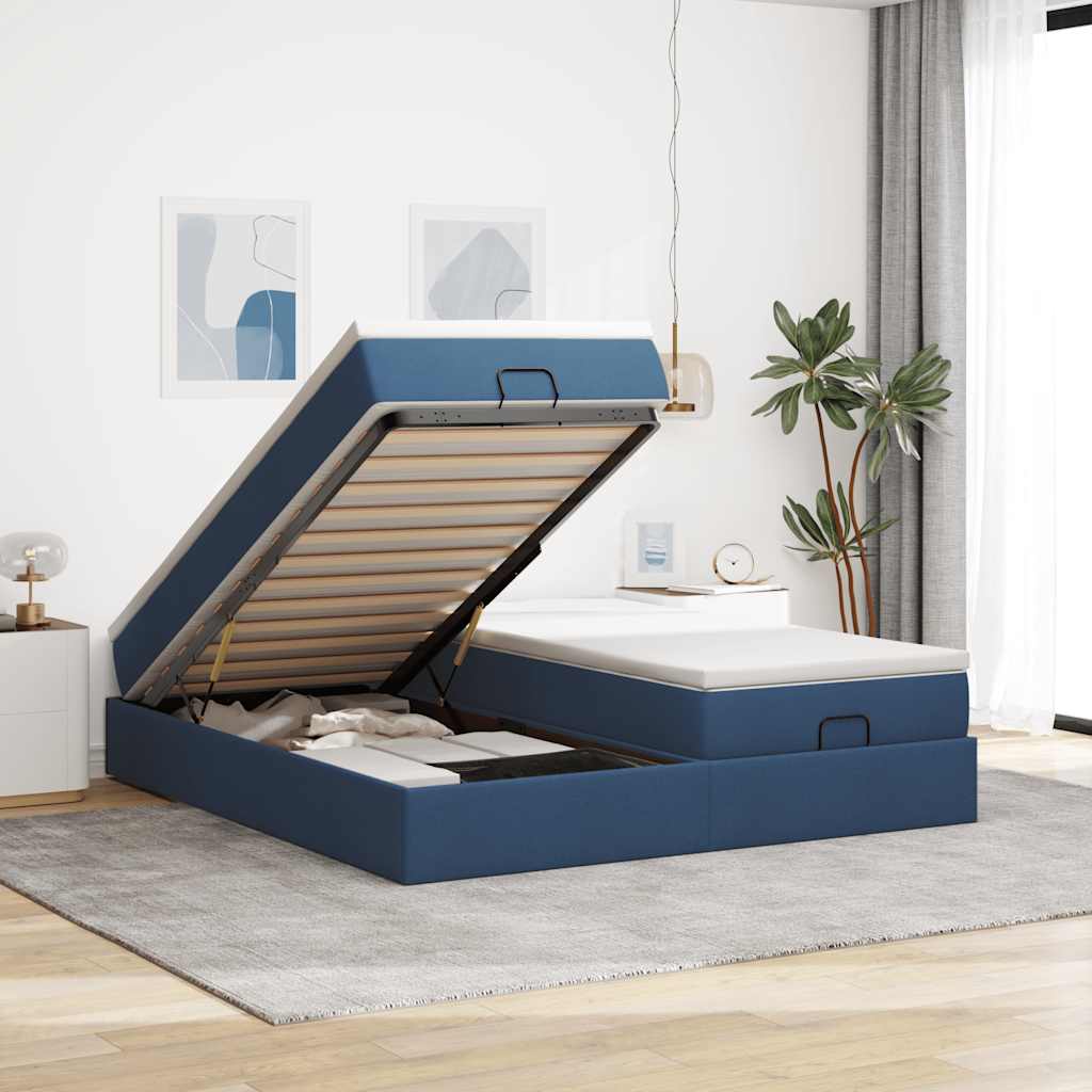 Ottoman-Bett mit Matratzen Blau 180x200 cm Stoff