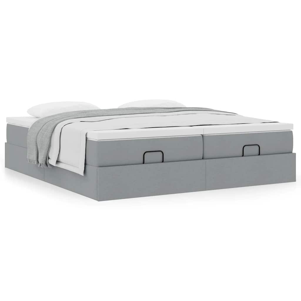 Ottoman bed with mattress light grey 200x200 cm fabric