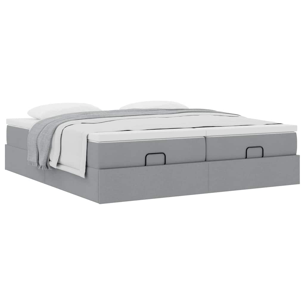 Ottoman bed with mattress light grey 200x200 cm fabric