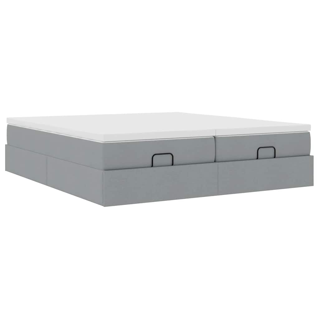Ottoman bed with mattress light grey 200x200 cm fabric