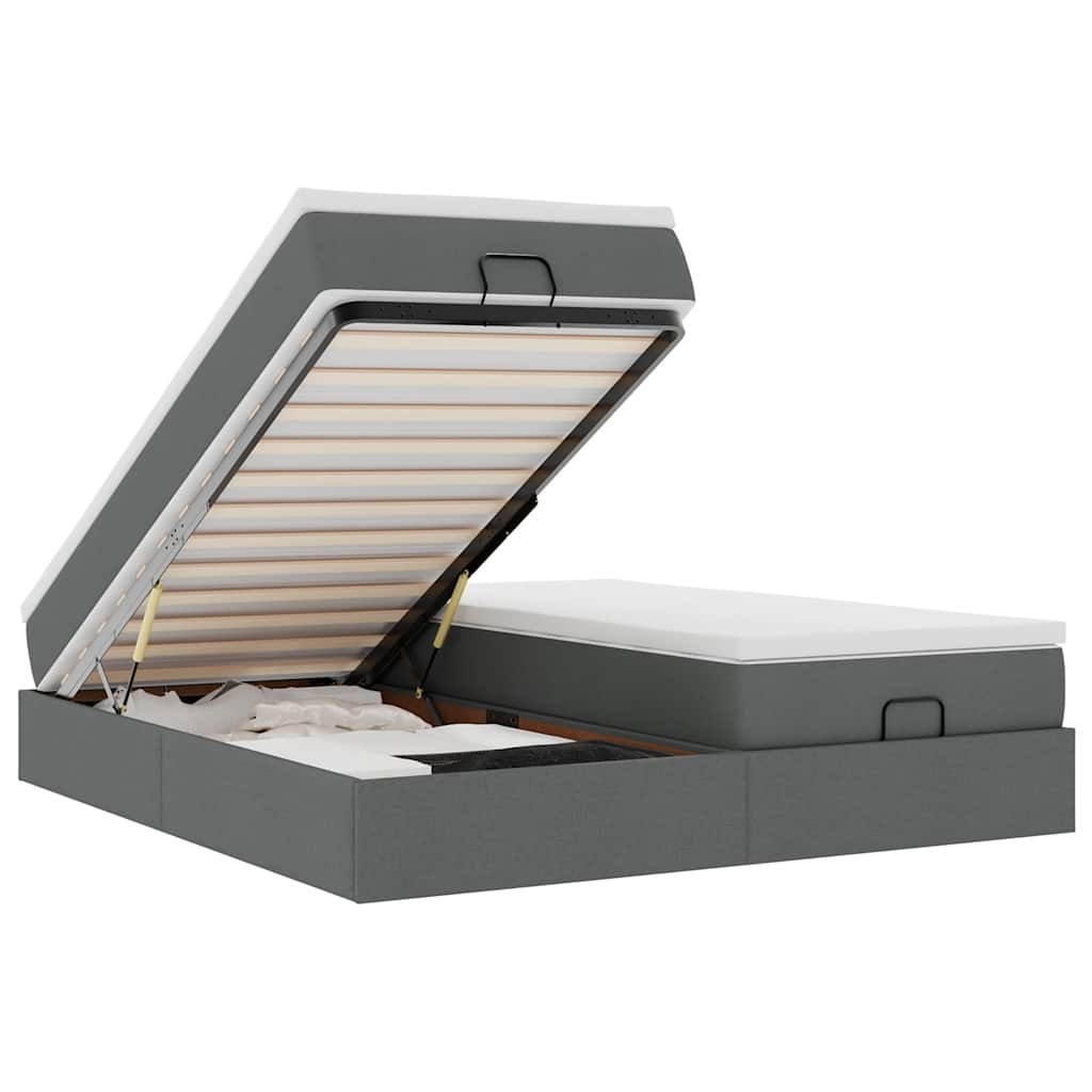 Lit ottoman avec matelas en tissu gris foncé 200x200 cm