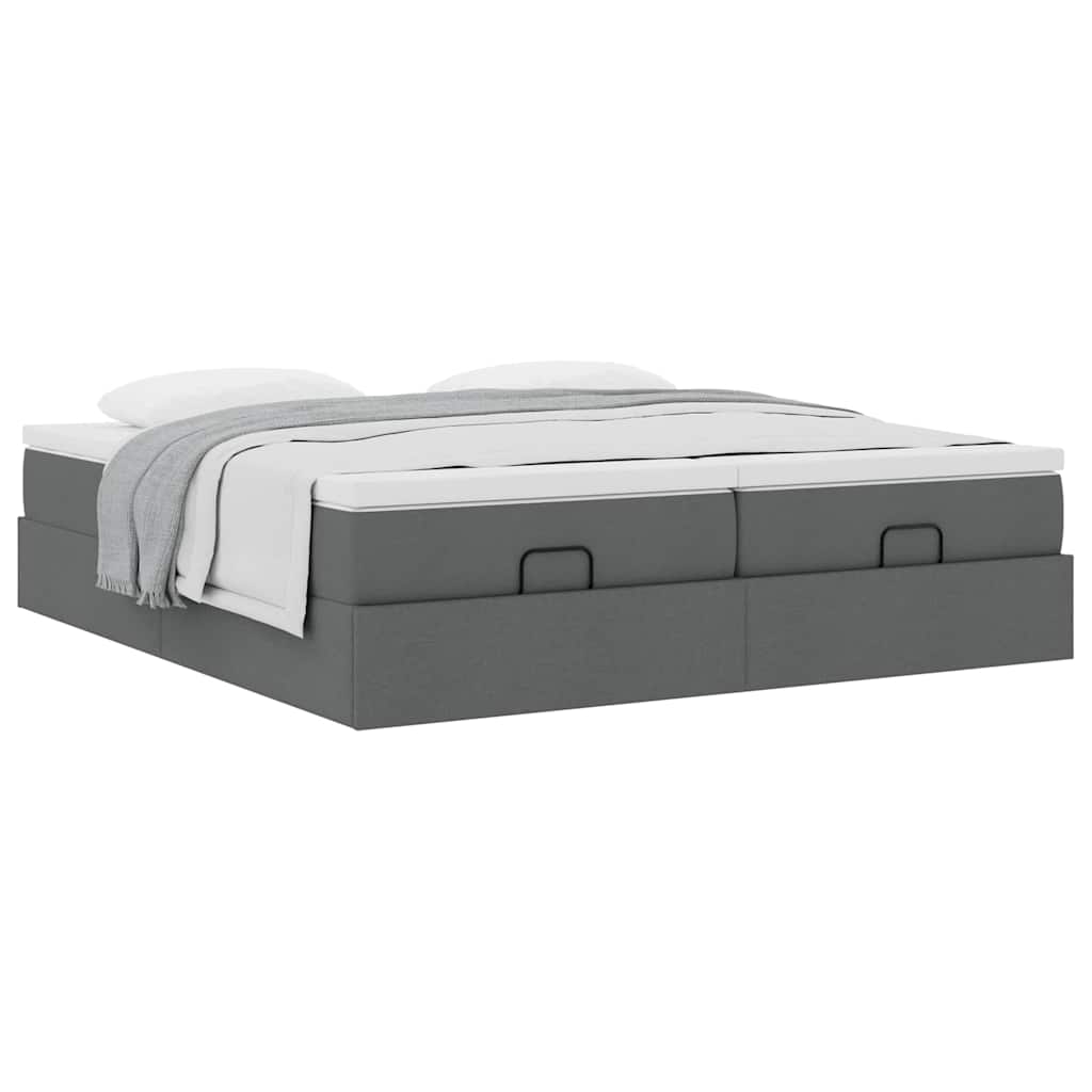 Lit ottoman avec matelas en tissu gris foncé 200x200 cm
