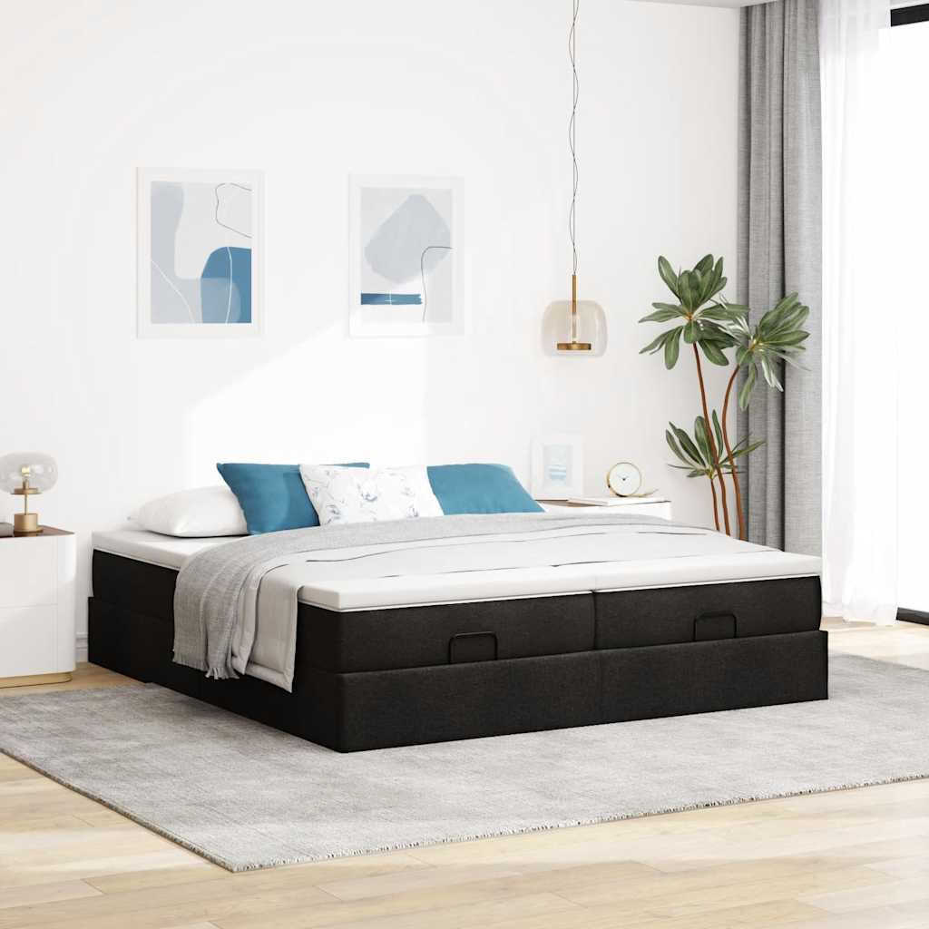 Ottoman bed with mattresses black 200x200 cm fabric