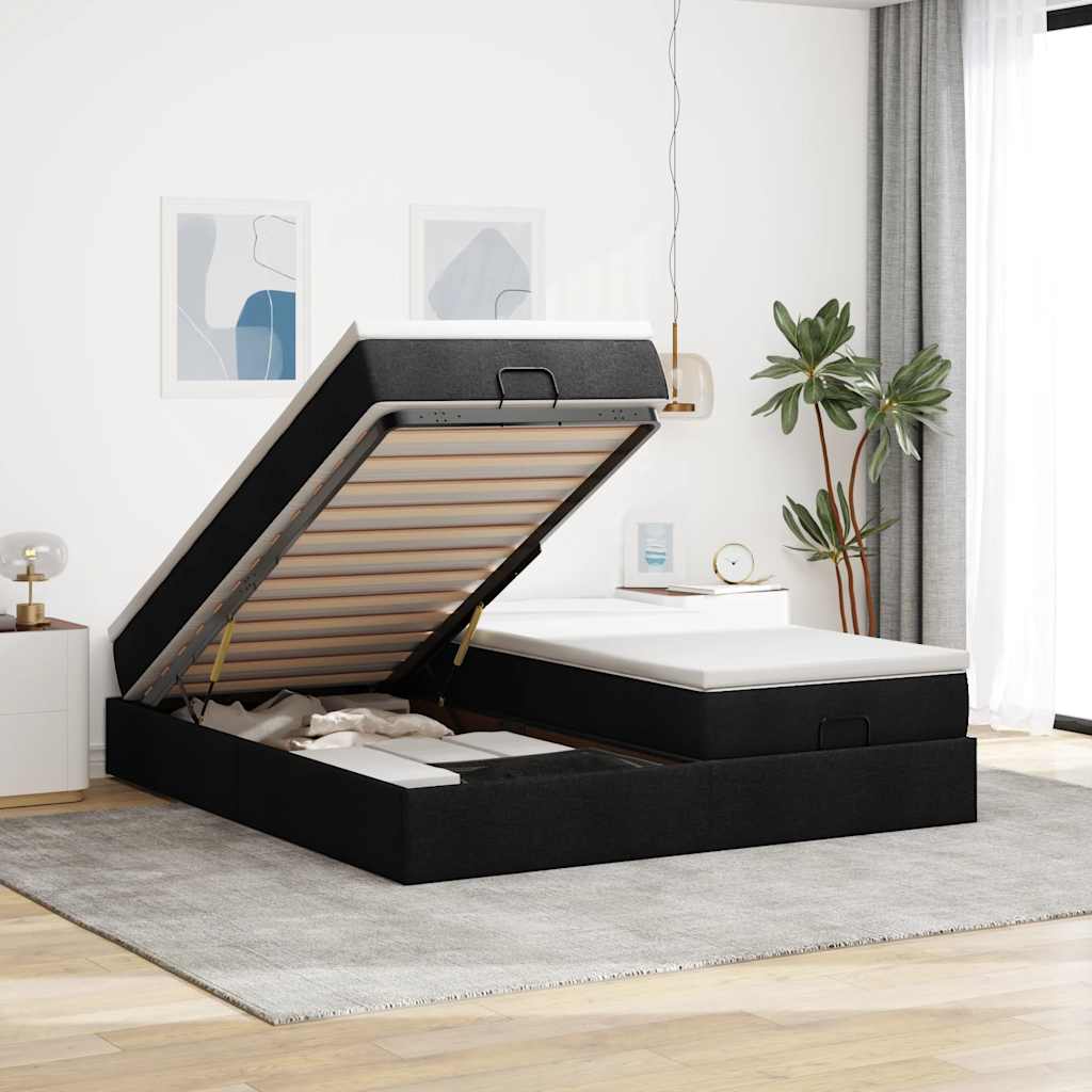 Ottoman bed with mattresses black 200x200 cm fabric