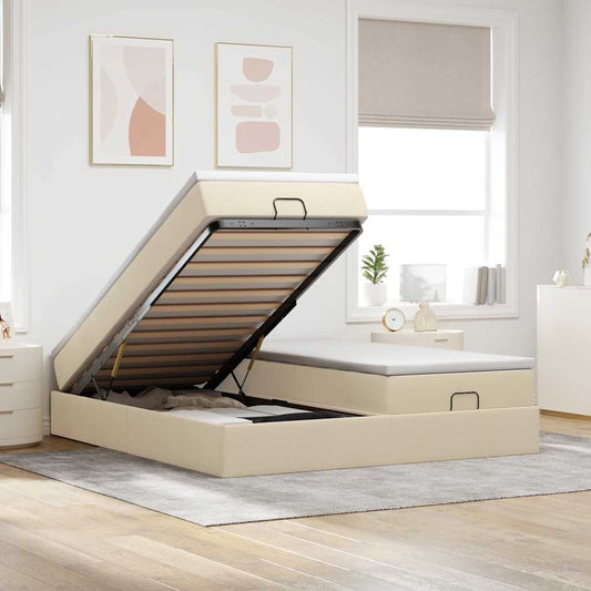 Ottoman-Bett mit Matratzen Creme 200x200 cm Stoff