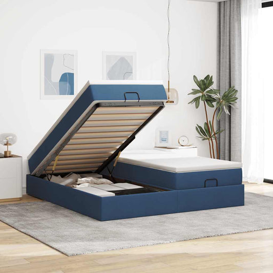 Ottoman-Bett mit Matratzen Blau 200x200 cm Stoff