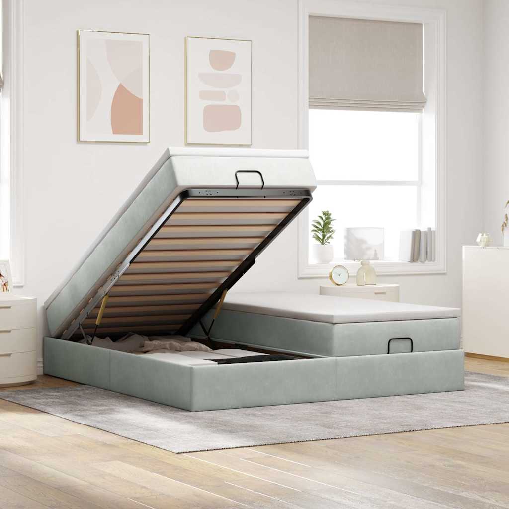 Ottoman-Bett mit Matratzen Hellgrau 160x200 cm Samt