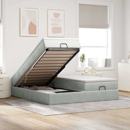 Ottoman-Bett mit Matratzen Hellgrau 160x200 cm Samt
