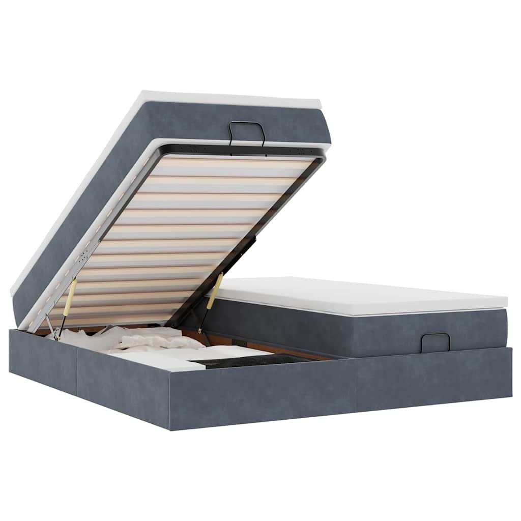 Ottoman-Bett mit Matratzen Dunkelgrau 160x200 cm Samt