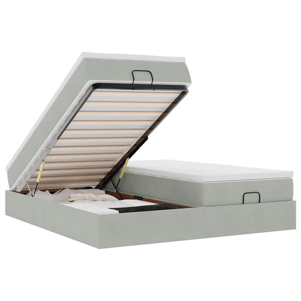 Lit ottoman avec matelas gris clair 180x200 cm velours