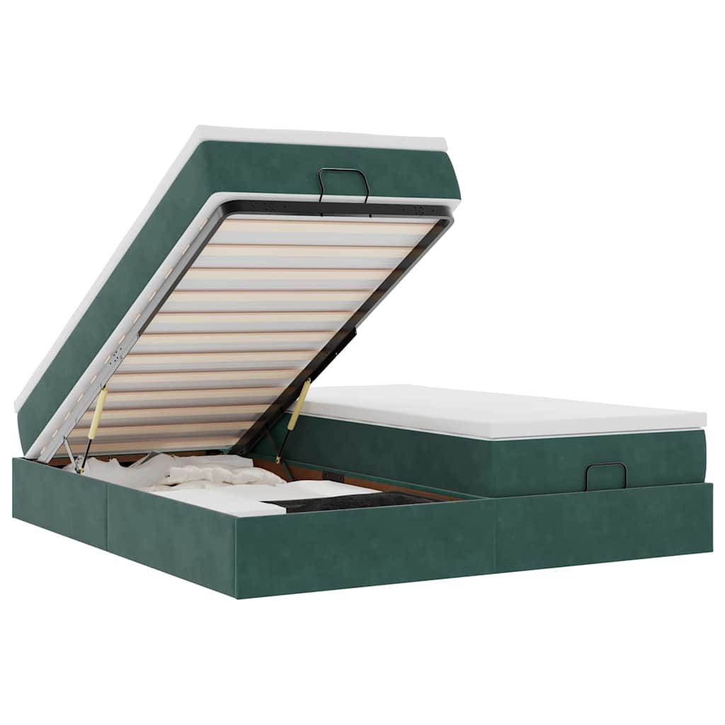 Ottoman-Bett mit Matratzen Dunkelgrün 180x200 cm Samt