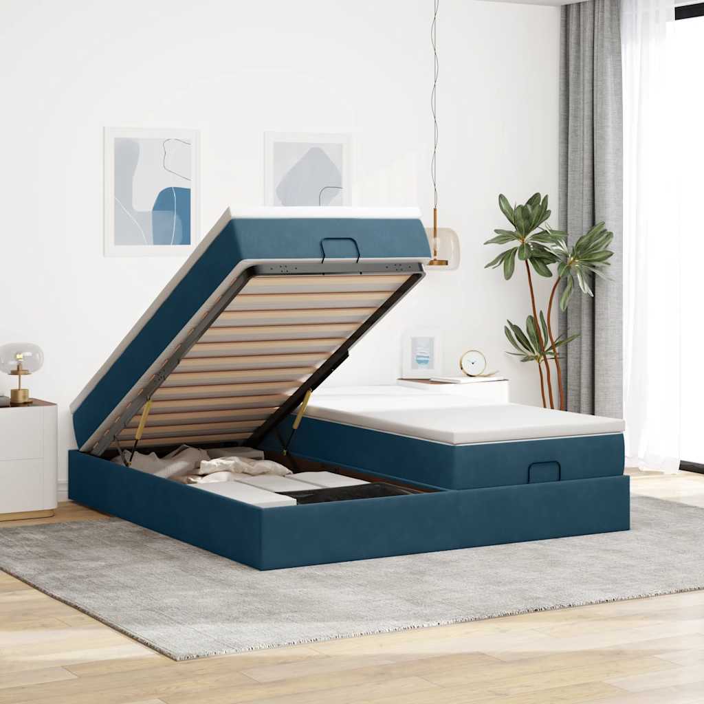 Ottoman-Bett mit Matratzen Dunkelblau 180x200 cm Samt