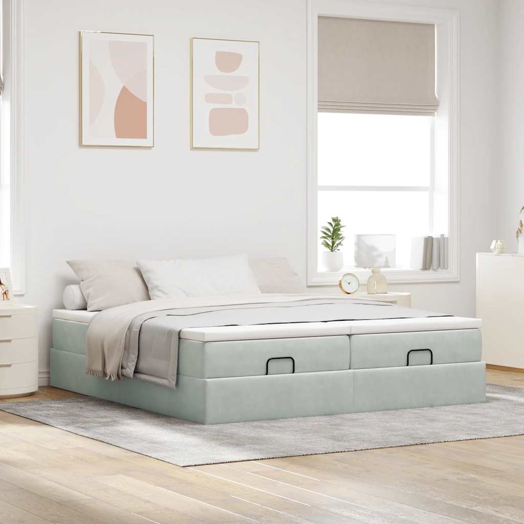 Ottoman-Bett mit Matratzen Hellgrau 200x200 cm Samt