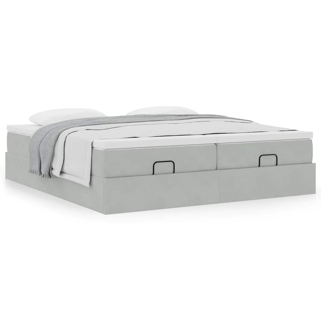 Ottoman-Bett mit Matratzen Hellgrau 200x200 cm Samt