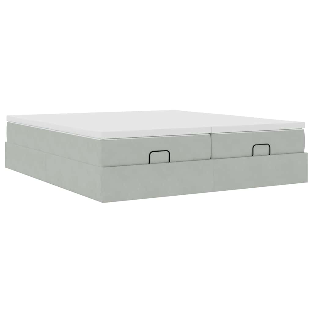 Ottoman-Bett mit Matratzen Hellgrau 200x200 cm Samt