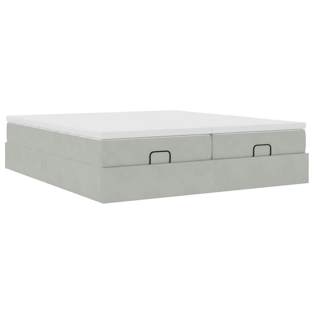 Ottoman-Bett mit Matratzen Hellgrau 200x200 cm Samt