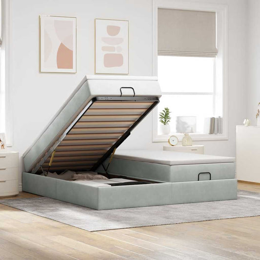 Ottoman-Bett mit Matratzen Hellgrau 200x200 cm Samt