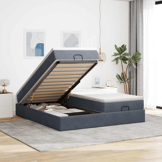 Lit ottoman avec matelas en velours gris foncé 200x200 cm
