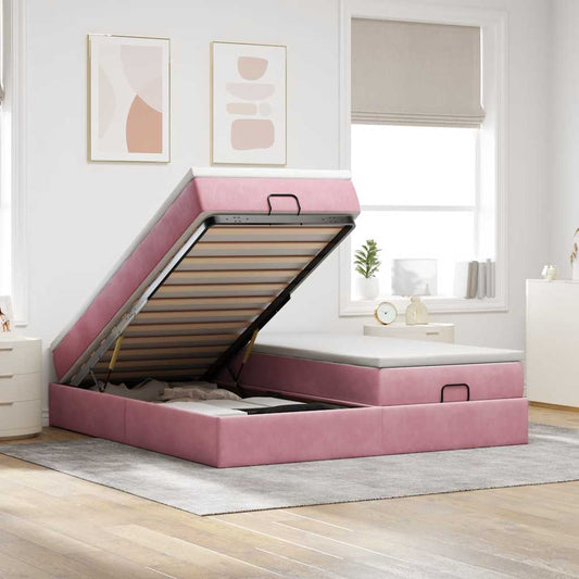 Ottoman-Bett mit Matratzen Rosa 200x200 cm Samt