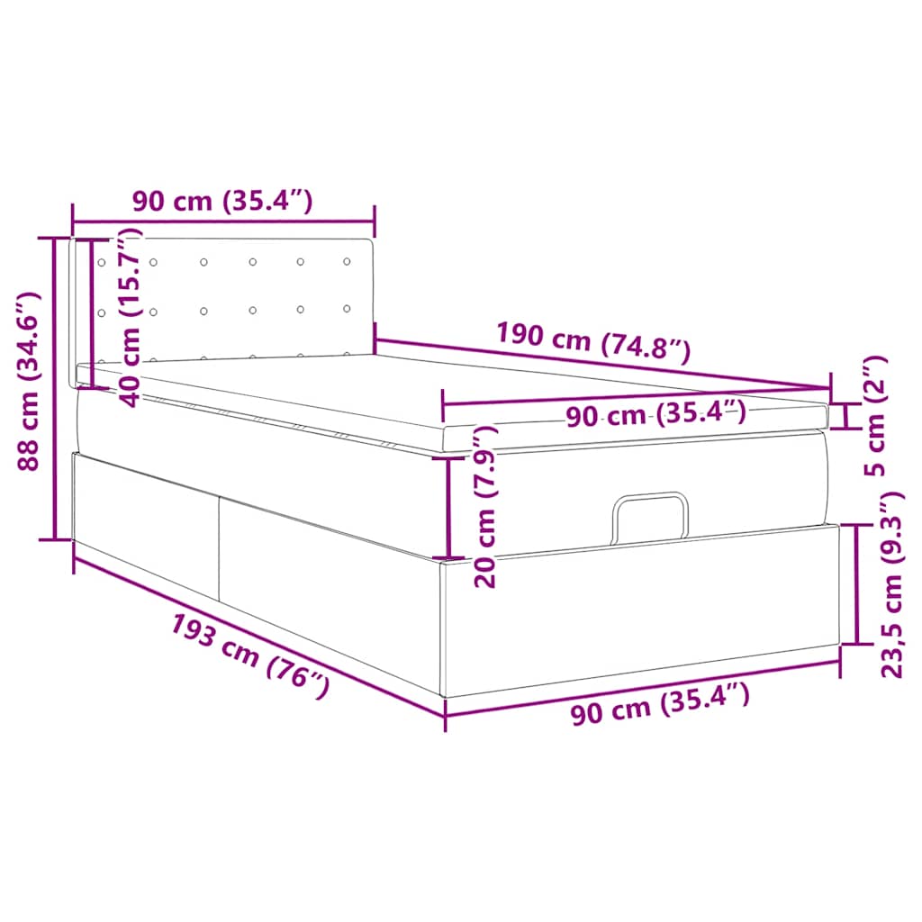 Ottoman-Bett mit Matratze Schwarz 90x190 cm Kunstleder