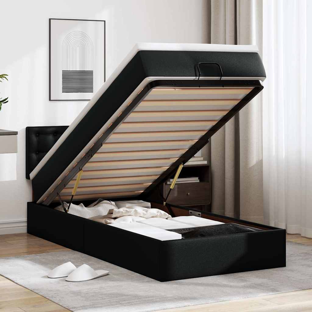 Ottoman-Bett mit Matratze Schwarz 90x190 cm Kunstleder