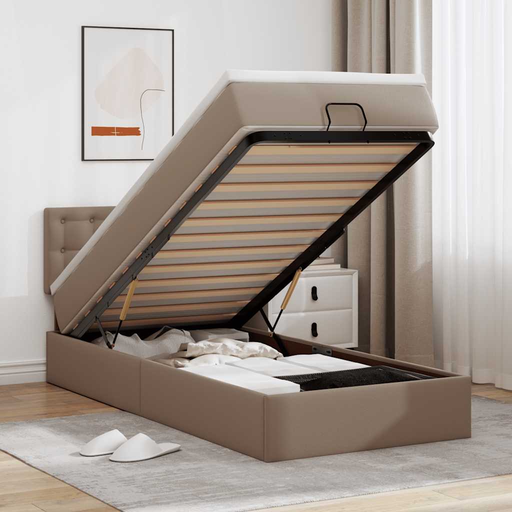 Ottoman-Bett mit Matratze Cappuccino-Braun 90x200 cm Kunstleder
