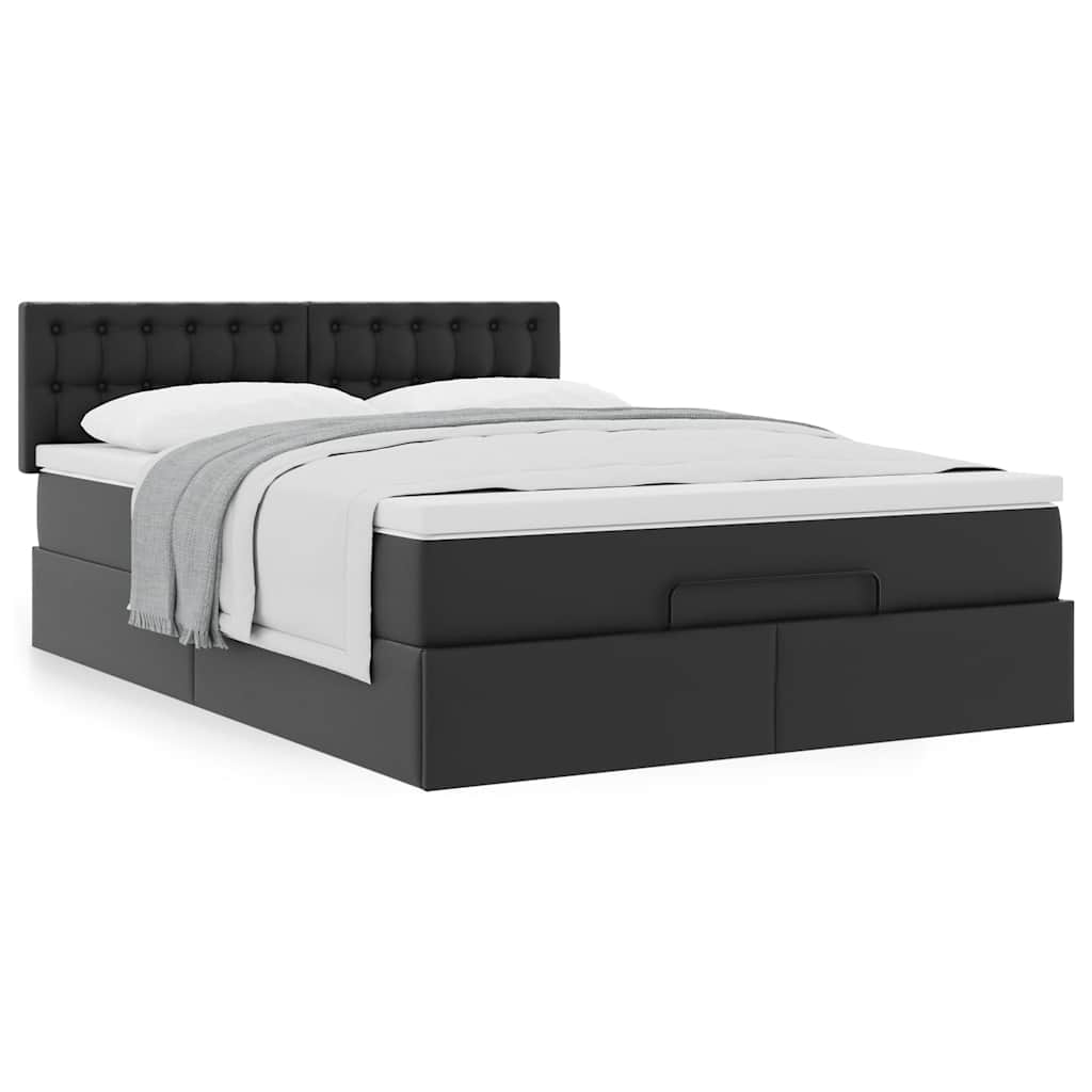 Ottoman-Bett mit Matratze Schwarz 140x190 cm Kunstleder
