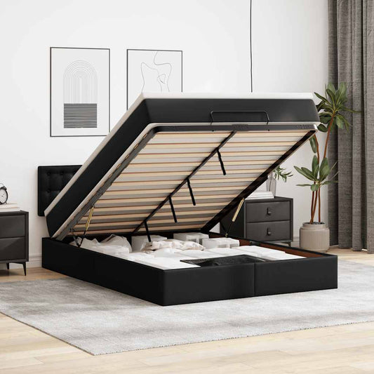 Ottoman-Bett mit Matratze Schwarz 140x190 cm Kunstleder