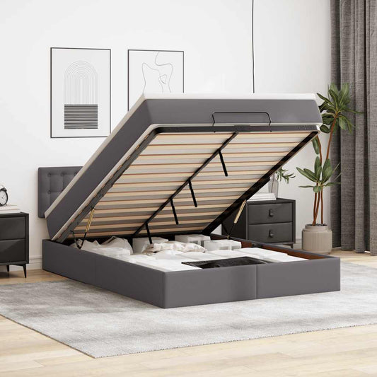 Ottoman-Bett mit Matratze Grau 140x190 cm Kunstleder