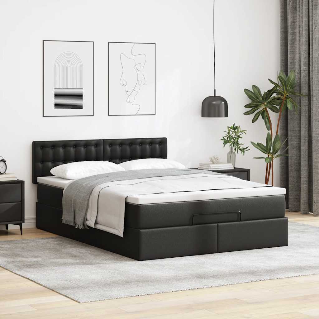 Ottoman-Bett mit Matratze Schwarz 140x200 cm Kunstleder
