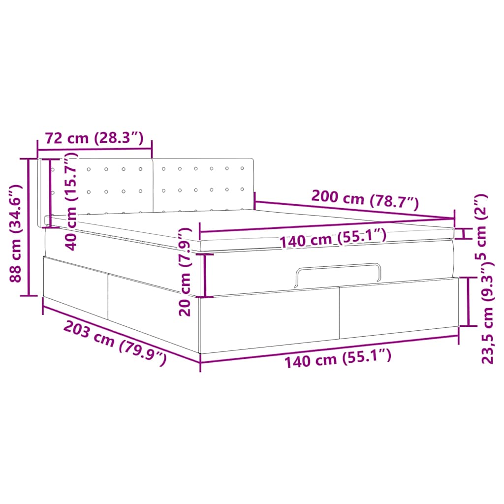 Ottoman-Bett mit Matratze Schwarz 140x200 cm Kunstleder