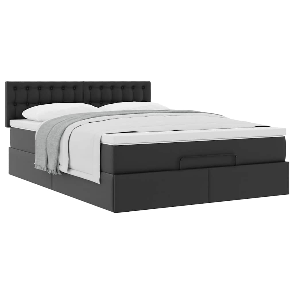 Ottoman-Bett mit Matratze Schwarz 140x200 cm Kunstleder