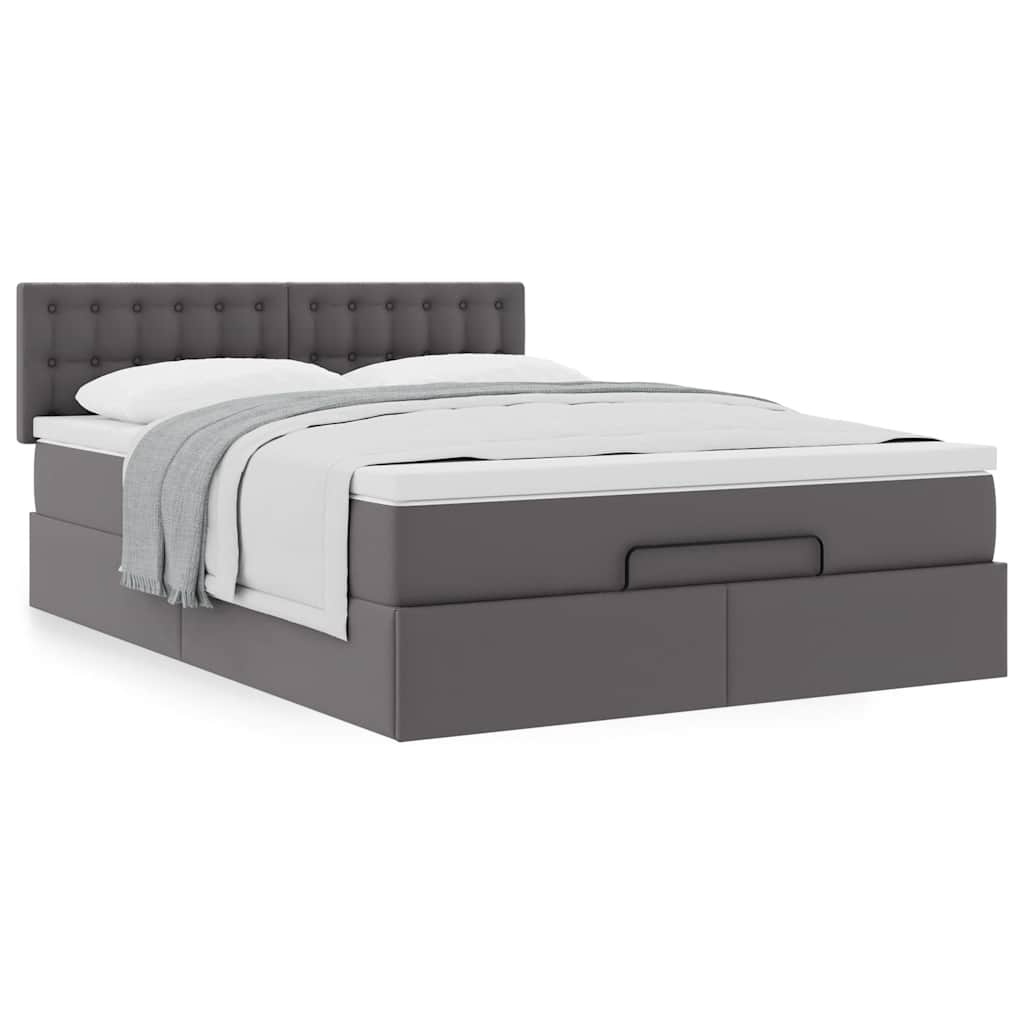 Lit ottoman avec matelas gris 140x200 cm en similicuir