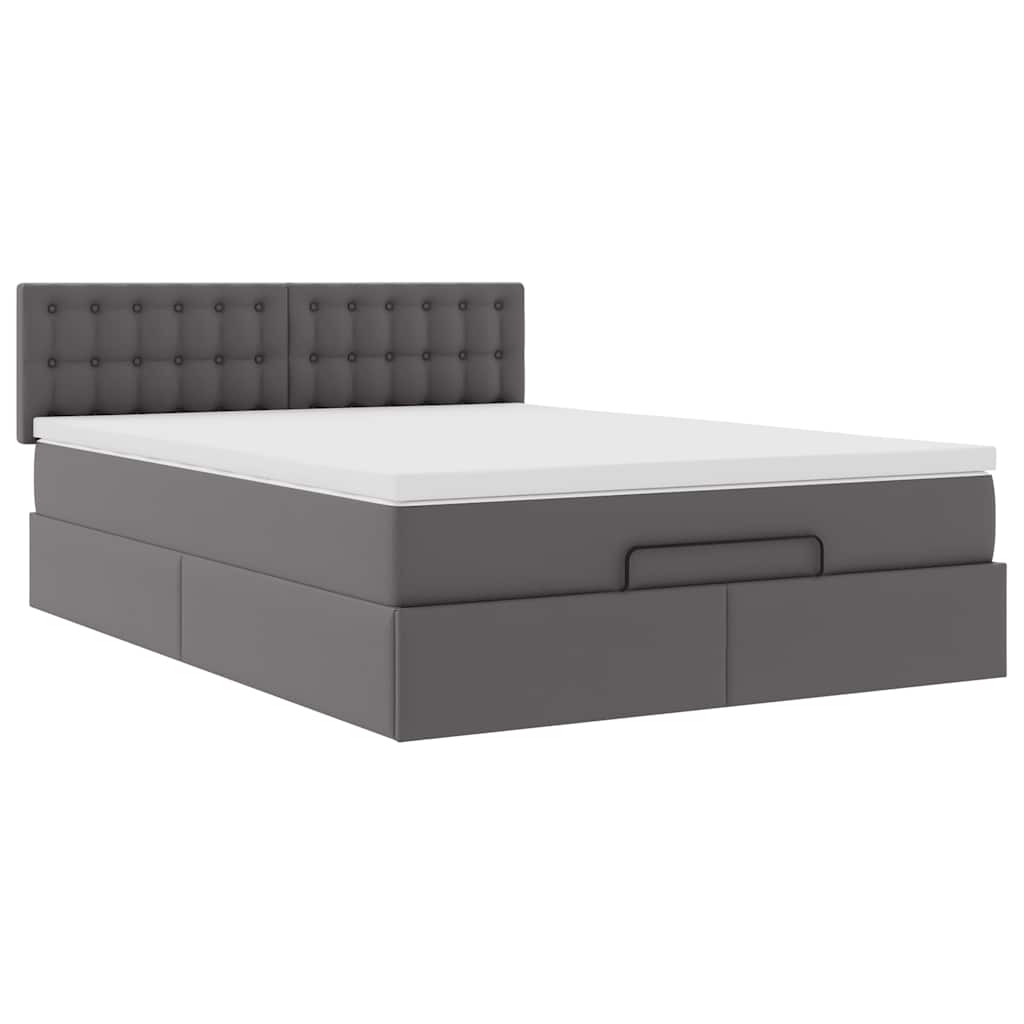 Lit ottoman avec matelas gris 140x200 cm en similicuir