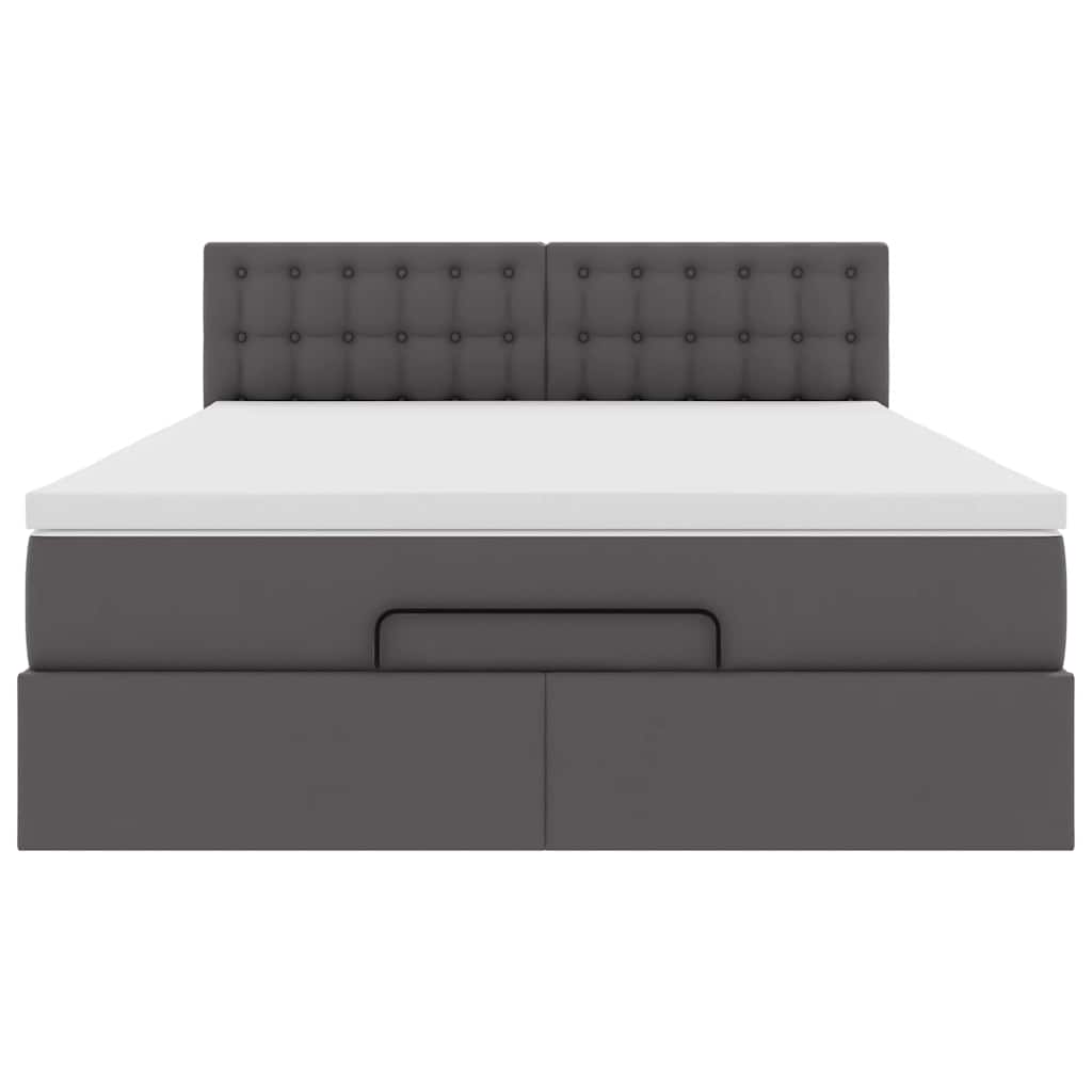 Lit ottoman avec matelas gris 140x200 cm en similicuir