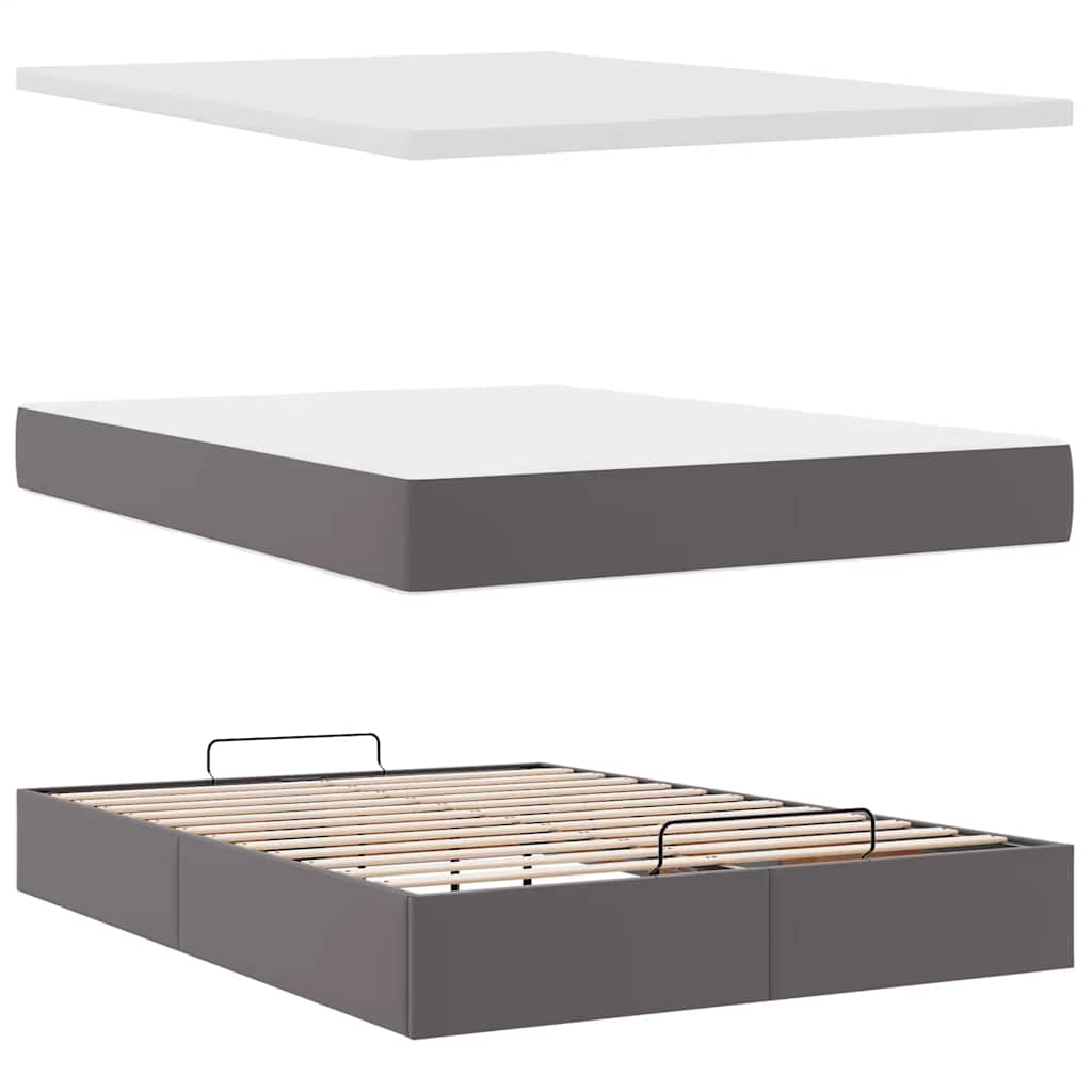 Lit ottoman avec matelas gris 140x200 cm en similicuir