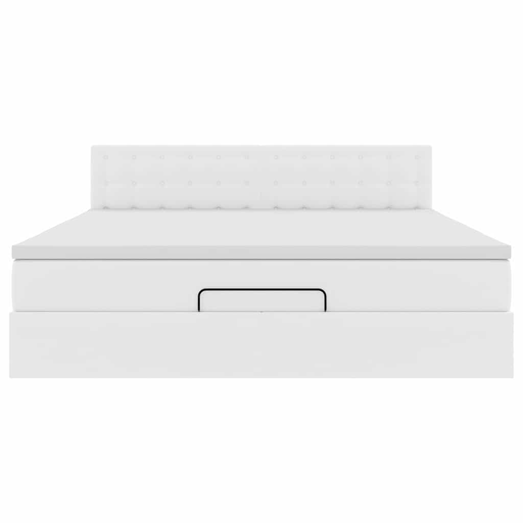 Ottoman-Bett mit Matratze Weiß 160x200 cm Kunstleder