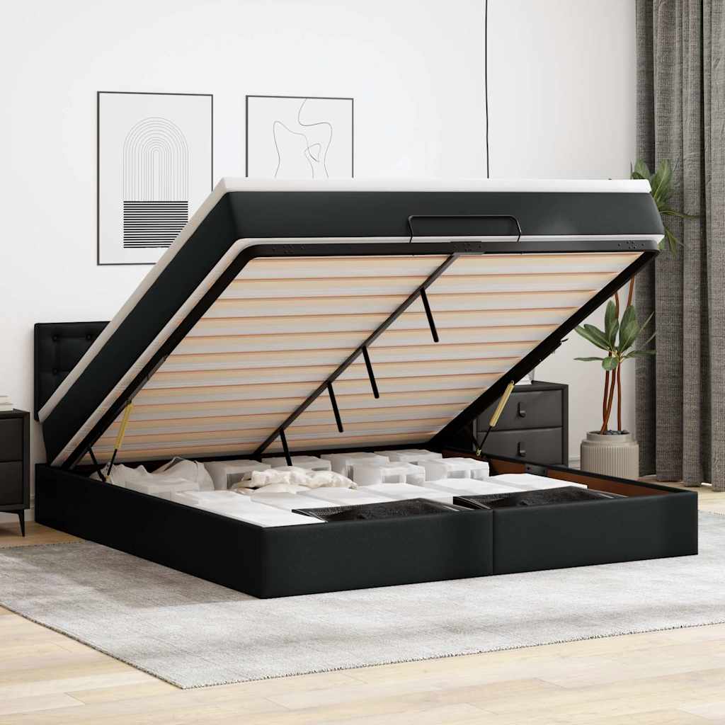 Ottoman-Bett mit Matratze Schwarz 180x200 cm Kunstleder