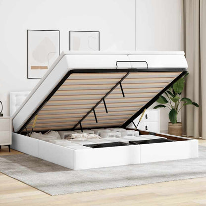 Ottoman-Bett mit Matratzen Weiß 200x200 cm Kunstleder