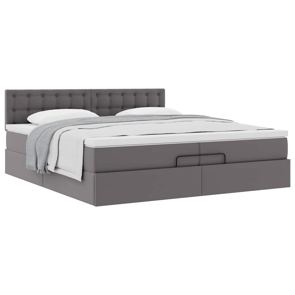 Ottoman-Bett mit Matratzen Grau 200x200 cm Kunstleder