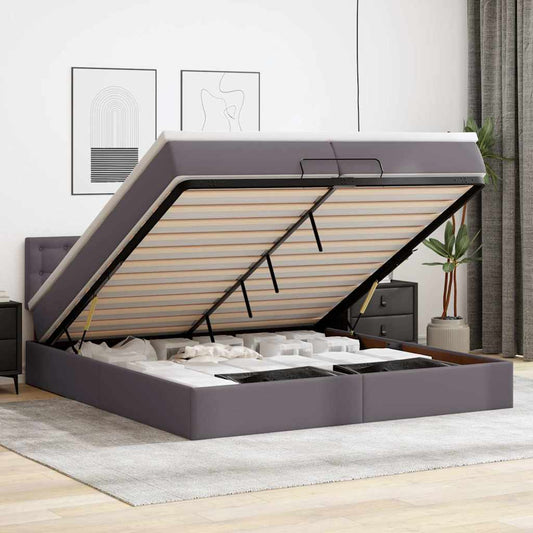 Ottoman-Bett mit Matratzen Grau 200x200 cm Kunstleder