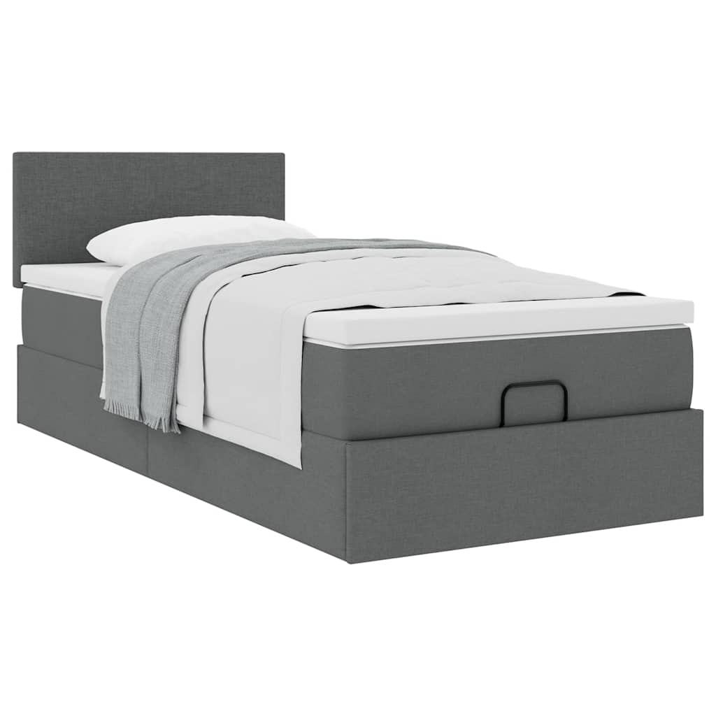 Lit ottoman avec matelas en tissu gris foncé 90x200 cm