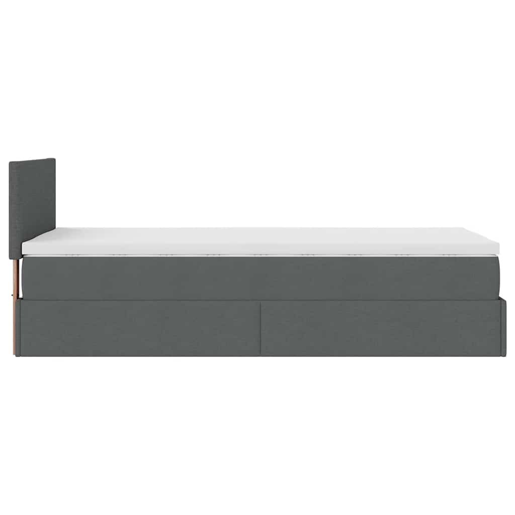 Lit ottoman avec matelas en tissu gris foncé 90x200 cm
