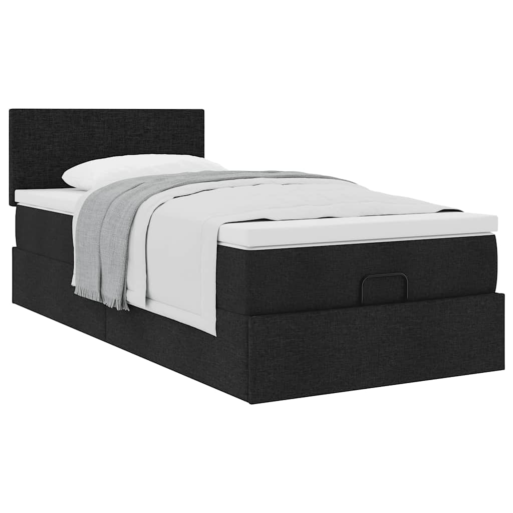 Ottoman bed with mattress black 90x200 cm fabric