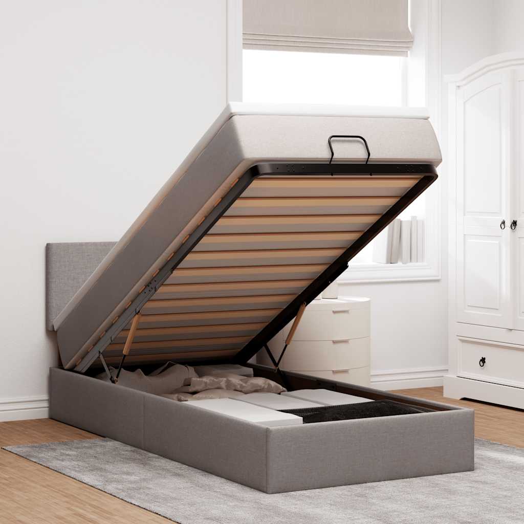 Ottoman-Bett mit Matratze Taupe 90x200 cm Stoff