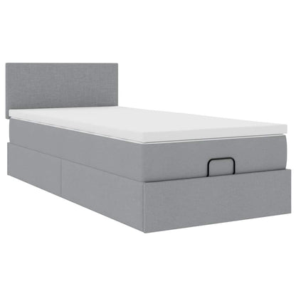 Ottoman-Bett mit Matratze Hellgrau 100x200 cm Stoff